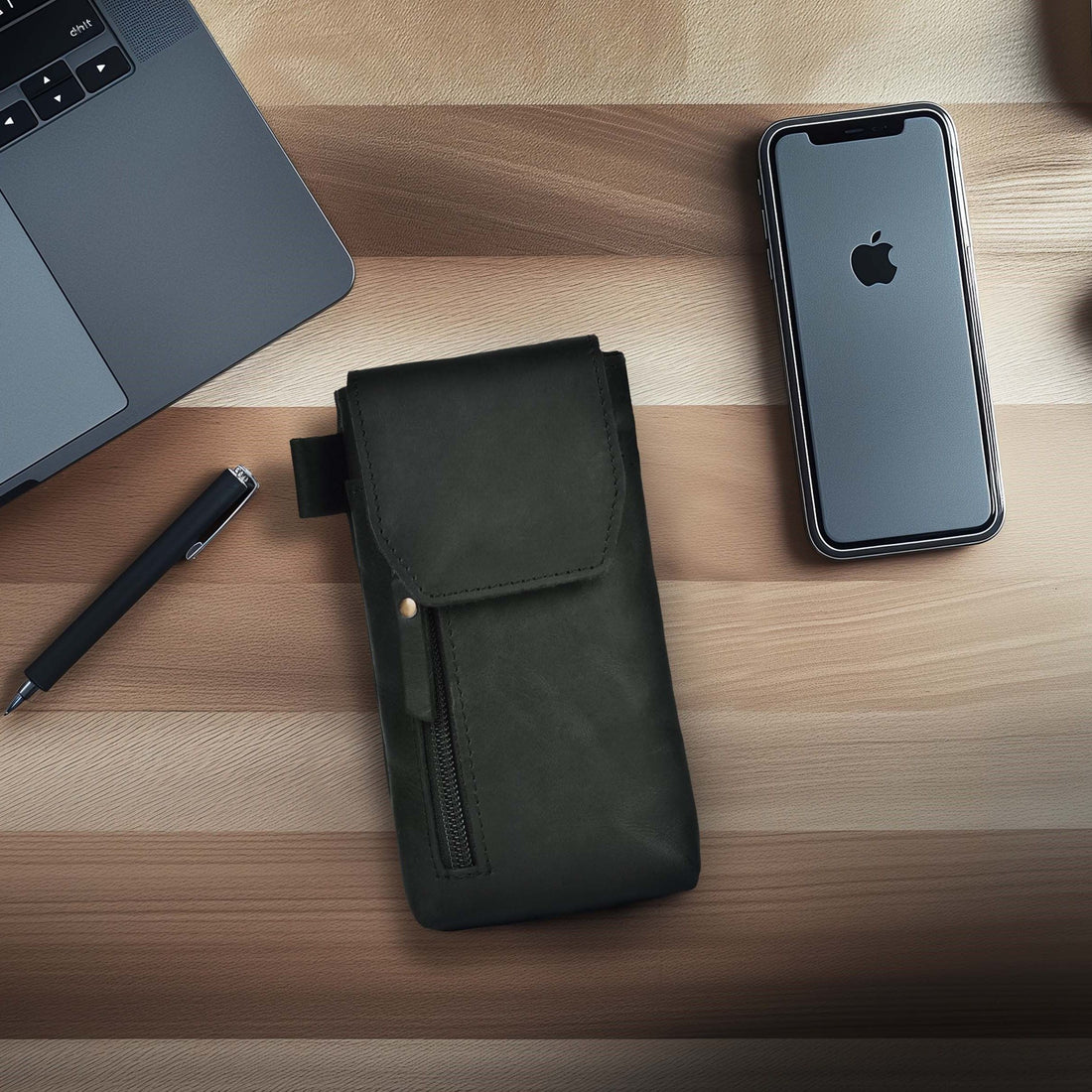 Leather Phone Holster Pouch - Black