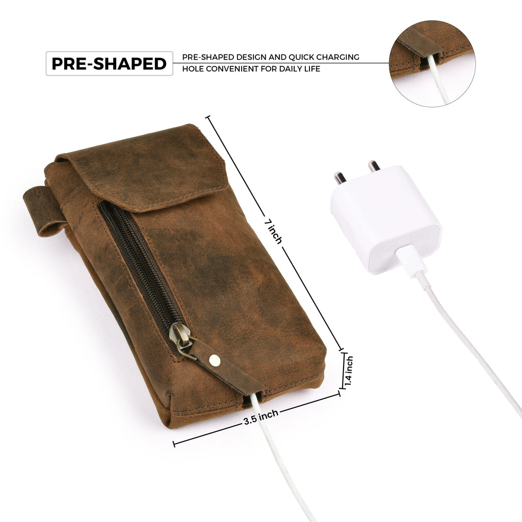 Leather Phone Holster Pouch - Cappuccino Brown Leather Village