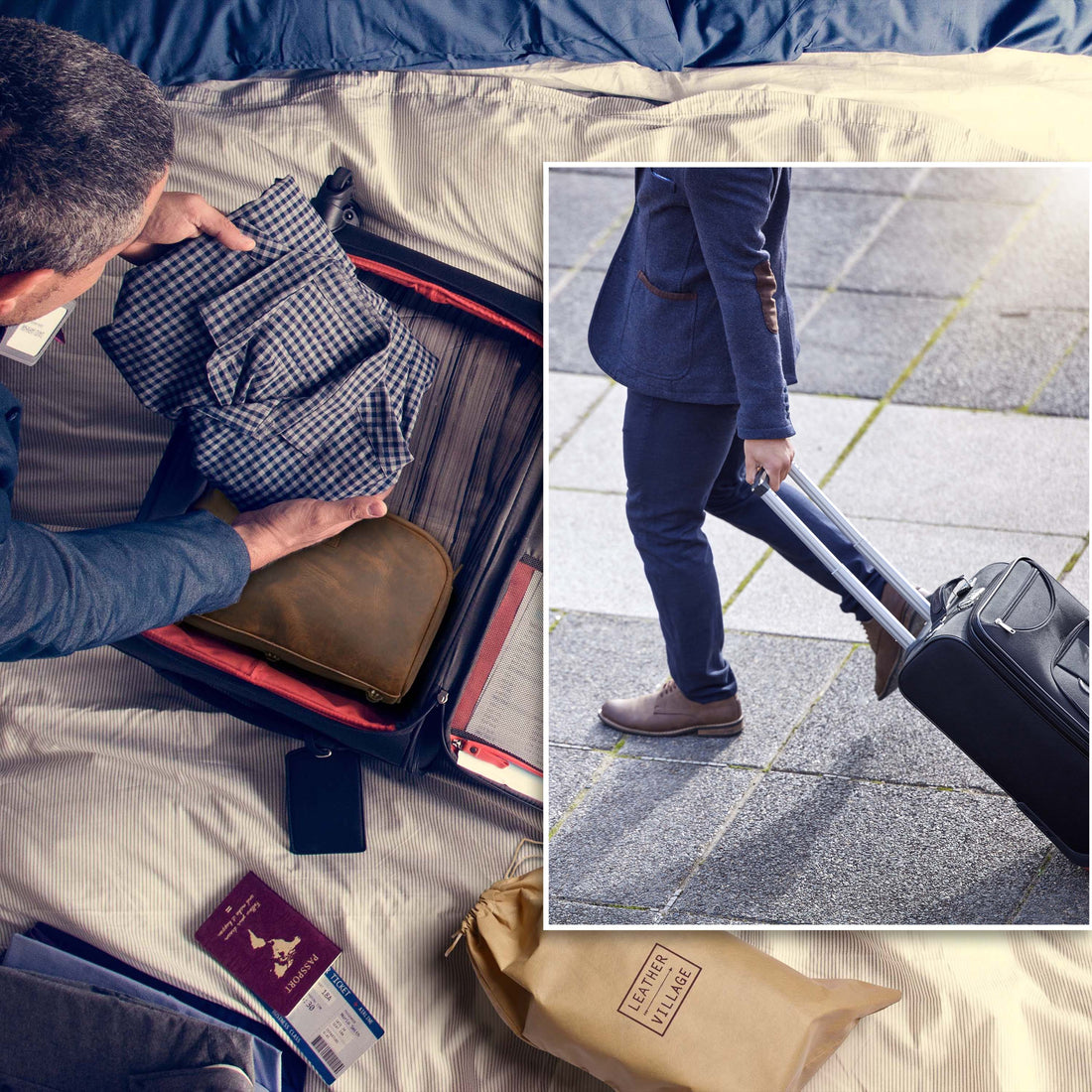 Leather Toiletry Bag for Men, Travel Essentials Shaving Dopp Kit, Mens Travel Bag Toiletries Organizer Case for Grooming, Water Resistant Cosmetic Bag Pouch