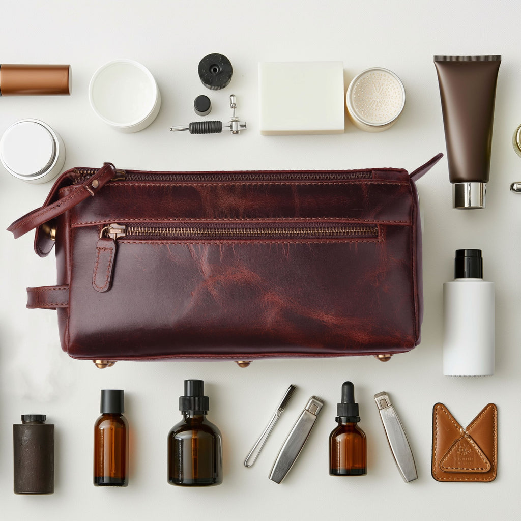 Leather Toiletry Bag for Travel - Cherry
