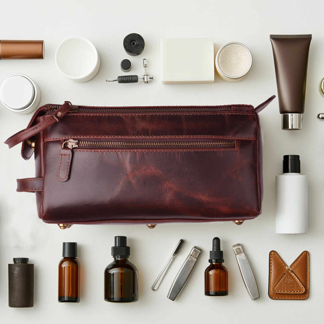 Leather Toiletry Bag for Travel - Cherry