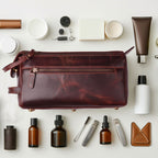 Leather Toiletry Bag for Travel - Cherry