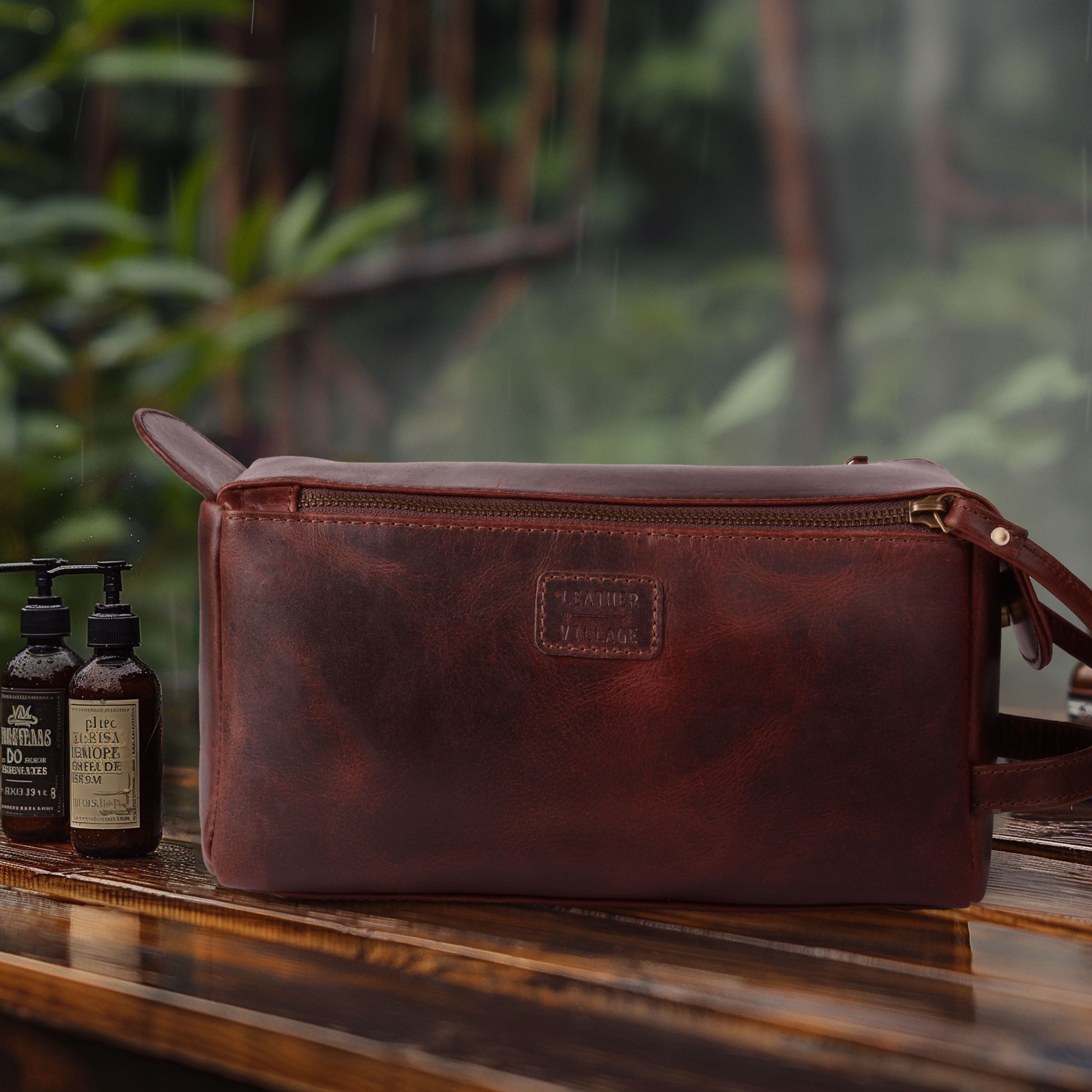 Leather Toiletry Bag for Travel - Cherry