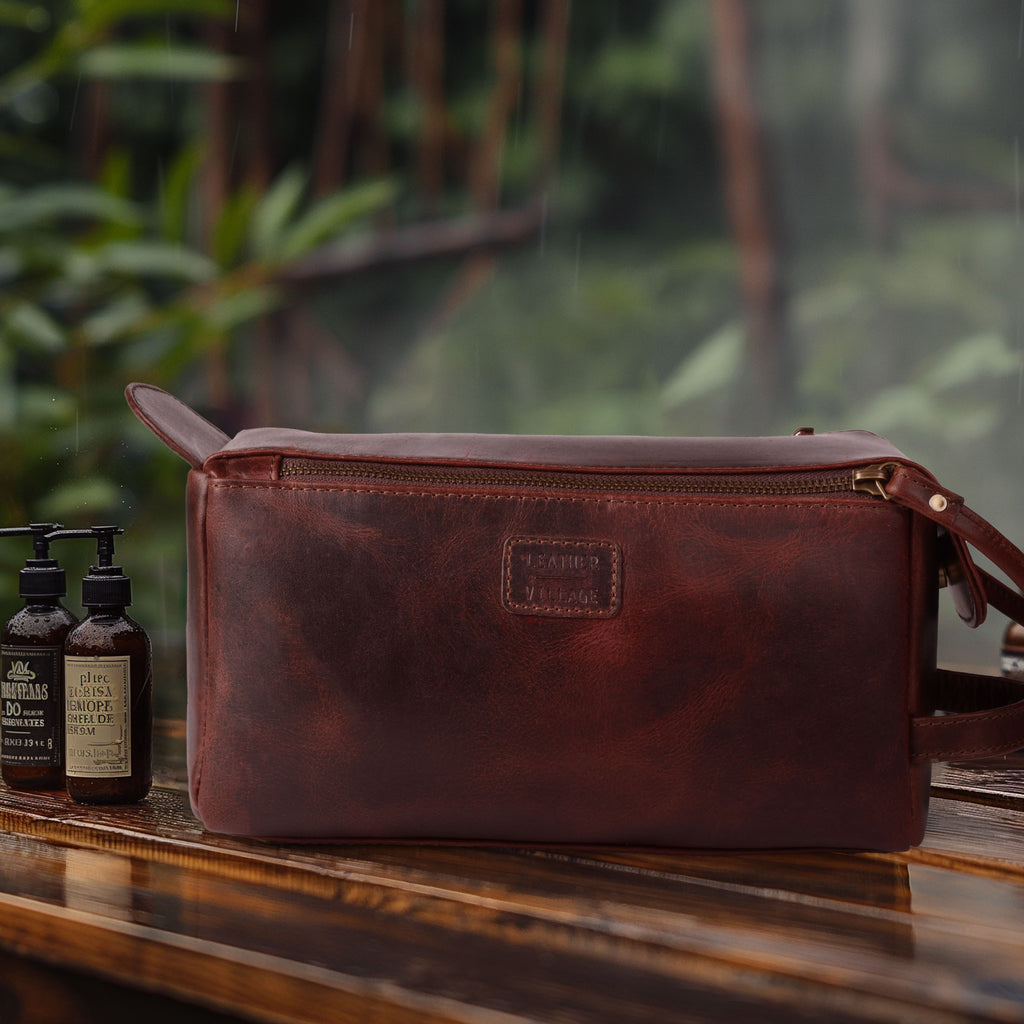 Leather Toiletry Bag for Travel - Cherry