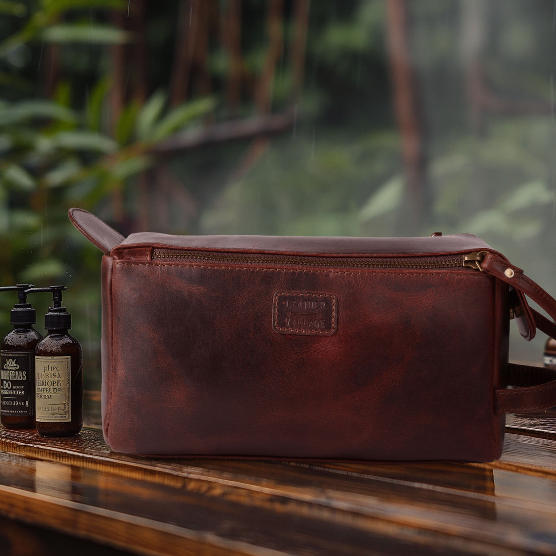 Leather Toiletry Bag for Travel - Cherry