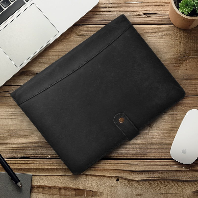 Leather Village carbon black executive document organizer pad