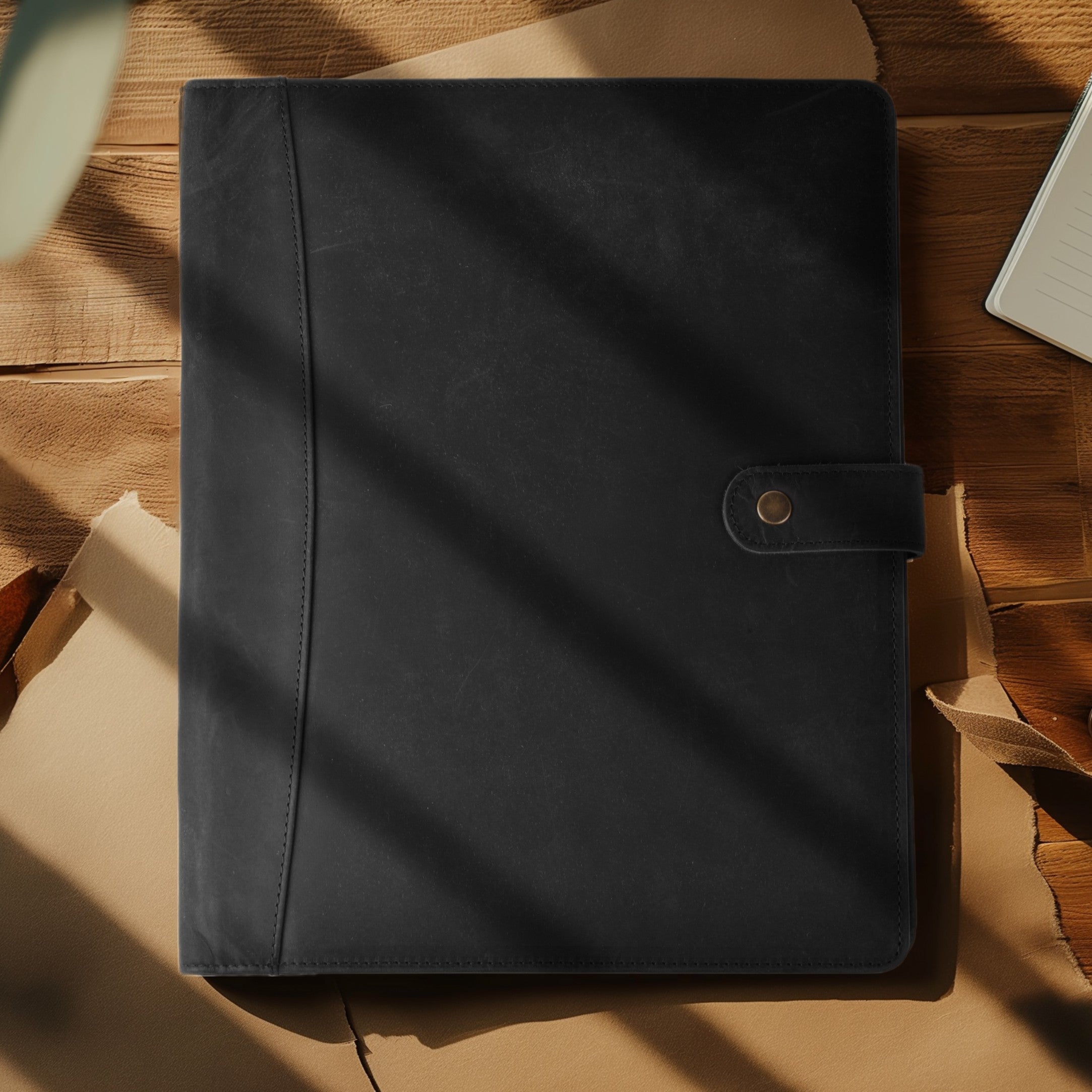 Leather Village carbon black sleek business organizer folder