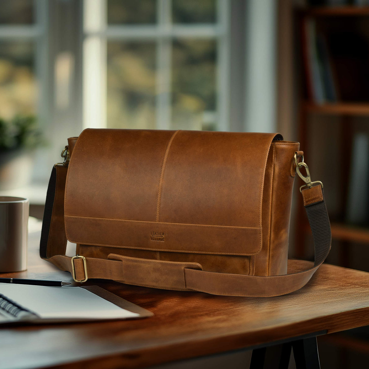 Vintage Handmade Leather Satchel Bag- 15.5 Inch Laptop Messenger Bag, Briefcase Shoulder Bag for Men & Women