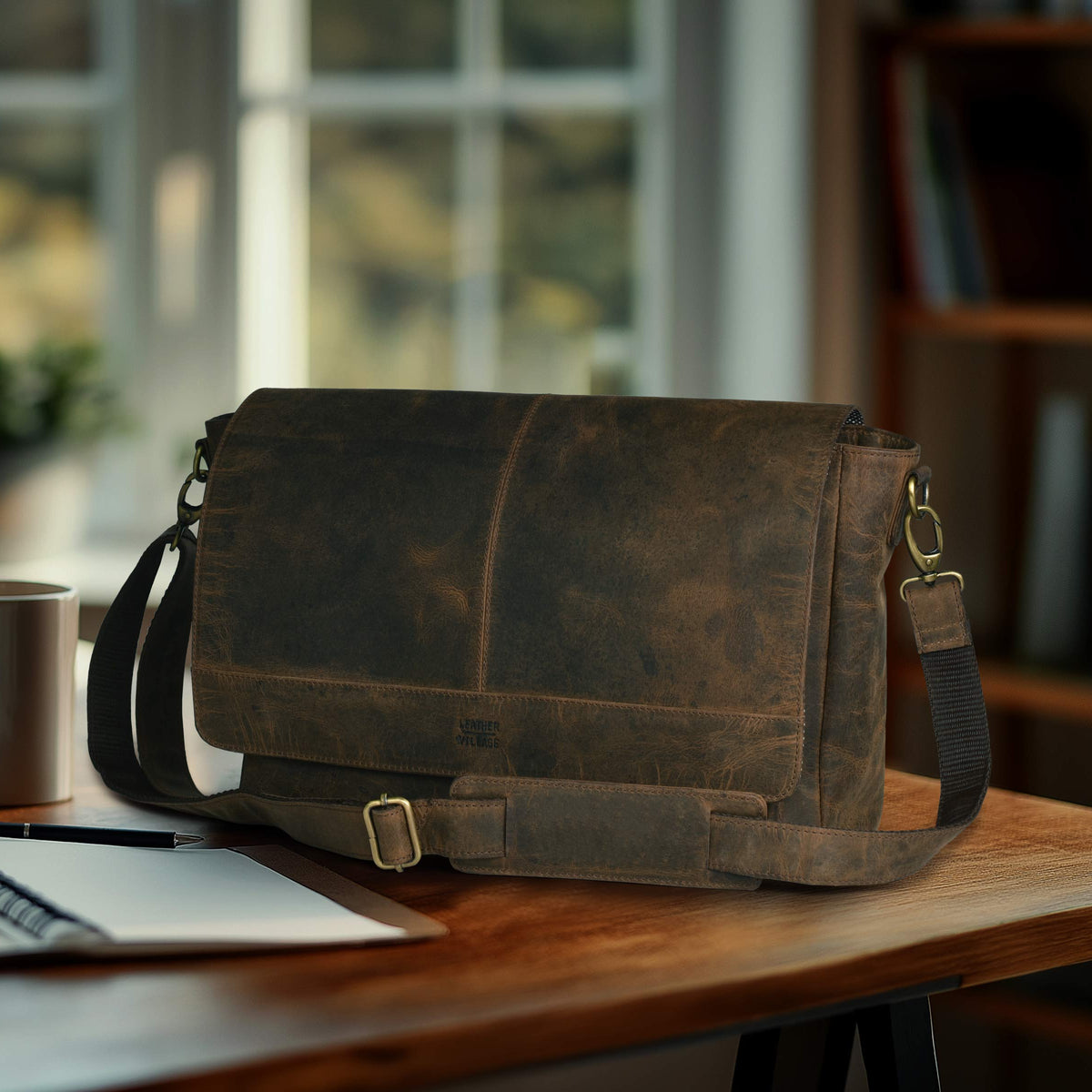Vintage Handmade Leather Satchel Bag- 15.5 Inch Laptop Messenger Bag, Briefcase Shoulder Bag for Men & Women