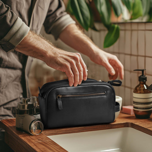 Leather Village genuine leather travel toiletry wash bag