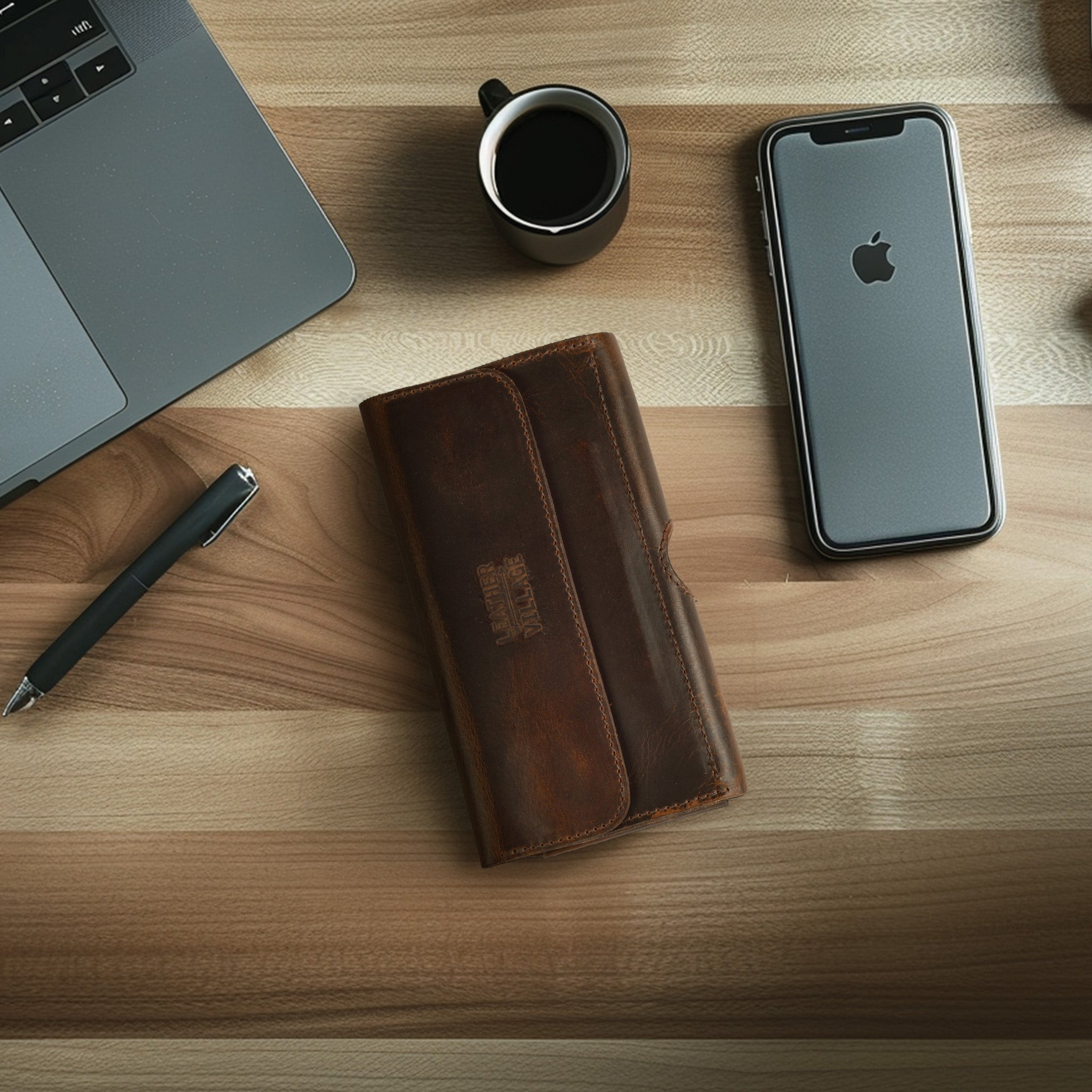 Leather Phone Holster Belt Clip Style for Men – Cell Phone Holsters Leather Belt Pouch – Horizontal Cell Phone Holder for Belt with Magnet Closure – Leather Cell Phone Holder for Belt