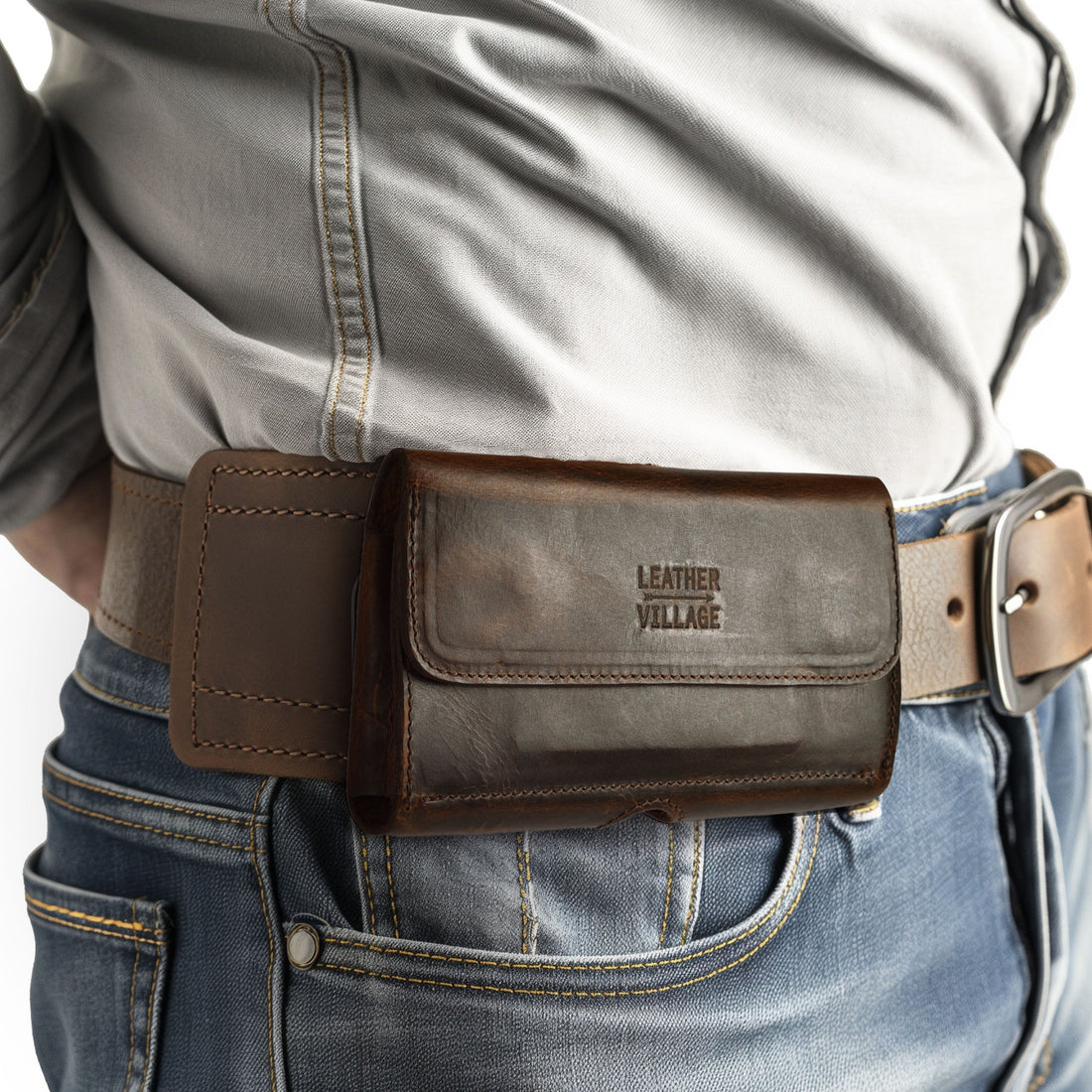 Leather Phone Holster Belt Clip Style for Men – Cell Phone Holsters Leather Belt Pouch – Horizontal Cell Phone Holder for Belt with Magnet Closure – Leather Cell Phone Holder for Belt