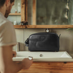 Black Leather Toiletry Bag for Travel