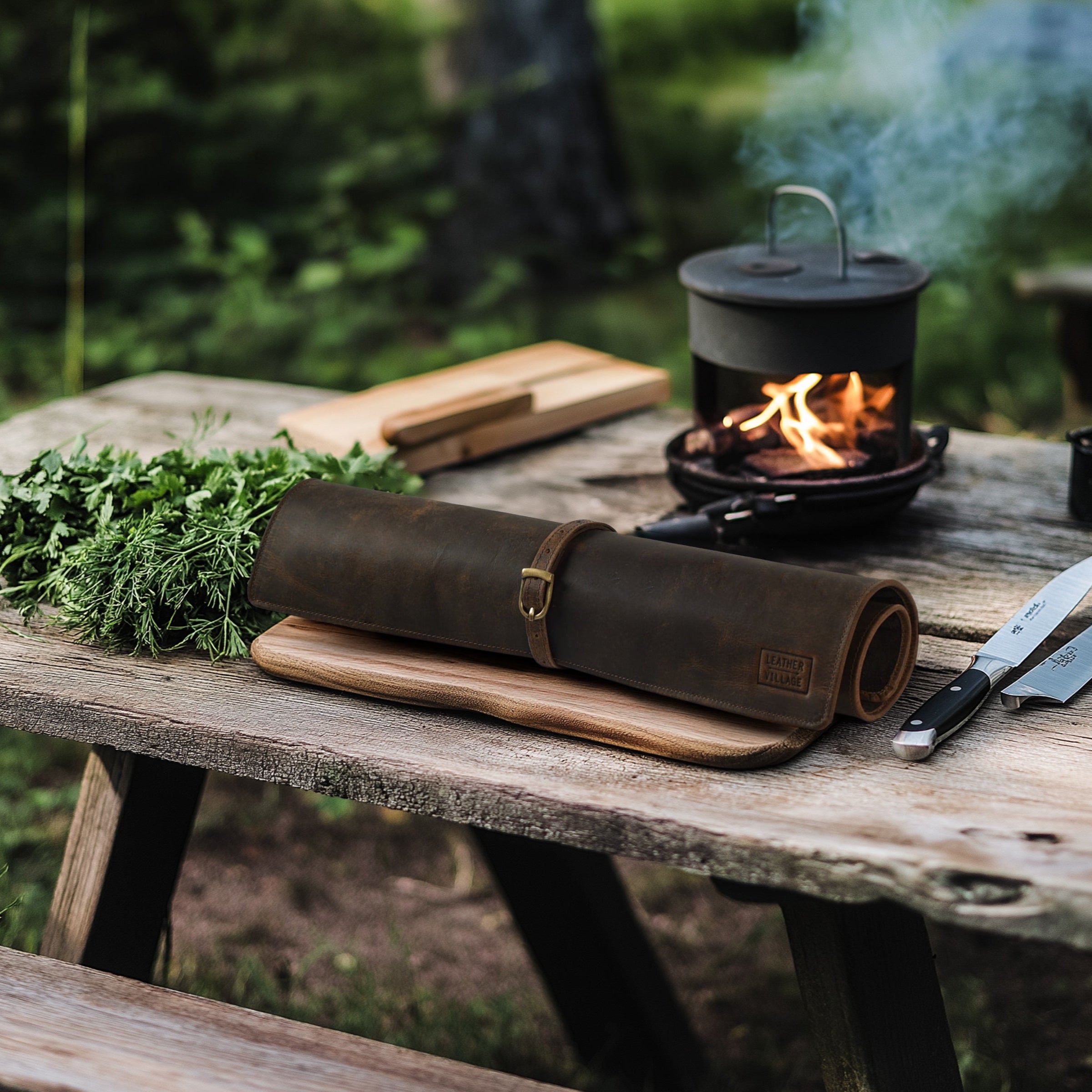 Genuine Leather Knife Roll Bag – Professional Chef Carrying Case, Durable Sheath Holder, Cooks & Culinary Tools Organizer, Portable Travel Storage with 4 Slots & Zipper