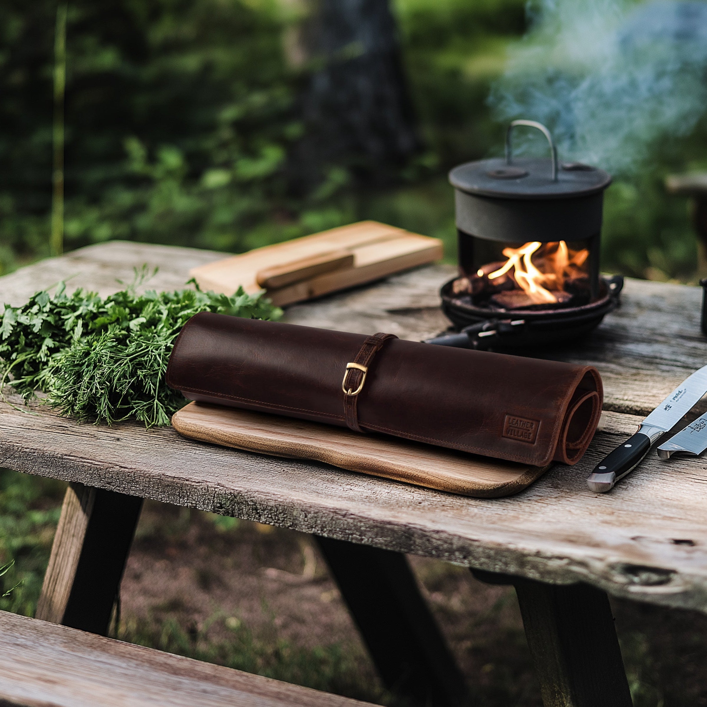 Genuine Leather Knife Roll Bag – Professional Chef Carrying Case, Durable Sheath Holder, Cooks & Culinary Tools Organizer, Portable Travel Storage with 4 Slots & Zipper