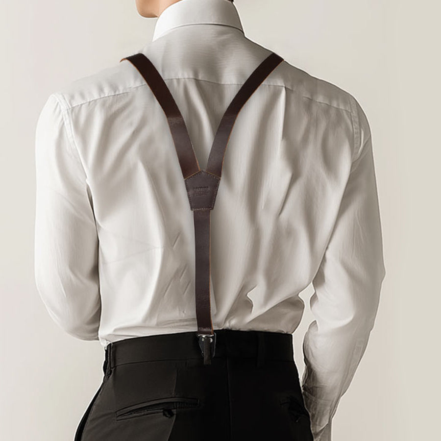 Leather Suspenders for Men & Women Adjustable Y-Back Braces with Snaps Vintage Classic Style for Any Occasion