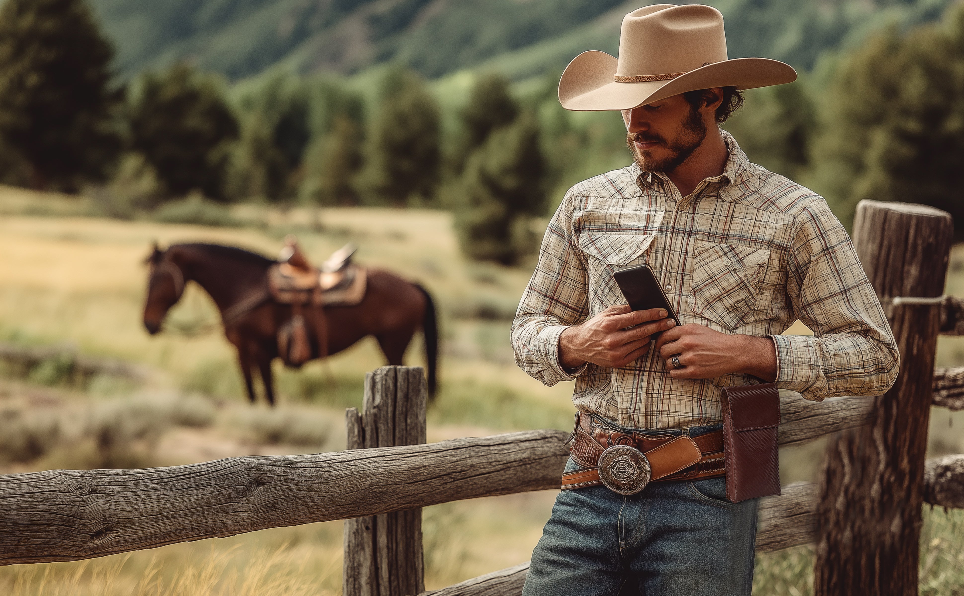 LEATHER VILLAGE Carbon Fiber Genuine Leather Phone Holster with Belt Clip - Available in Black, Brown, Tan