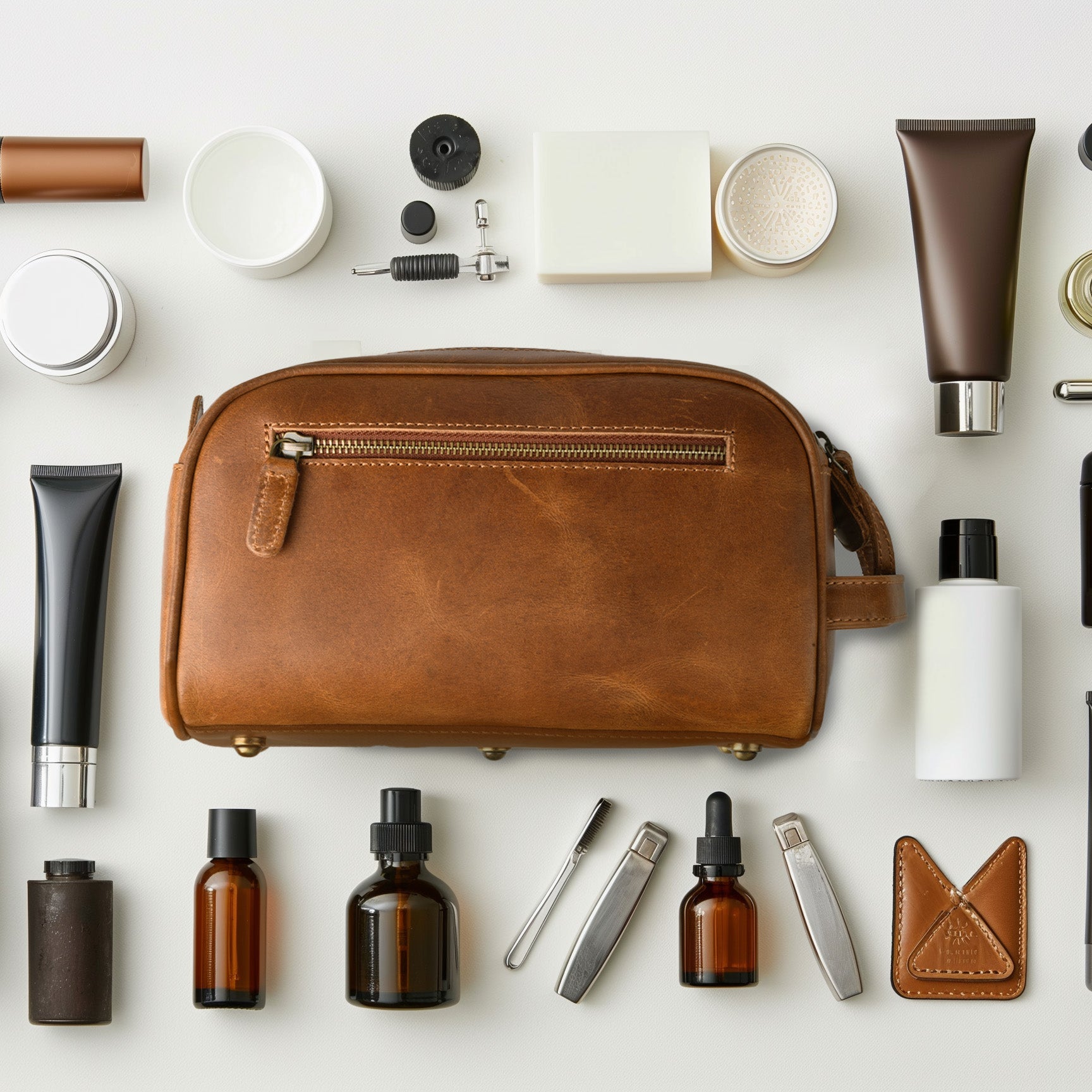 Leather Toiletry Bag for Men, Travel Essentials Shaving Dopp Kit, Mens Travel Bag Toiletries Organizer Case for Grooming, Water Resistant Cosmetic Bag Pouch