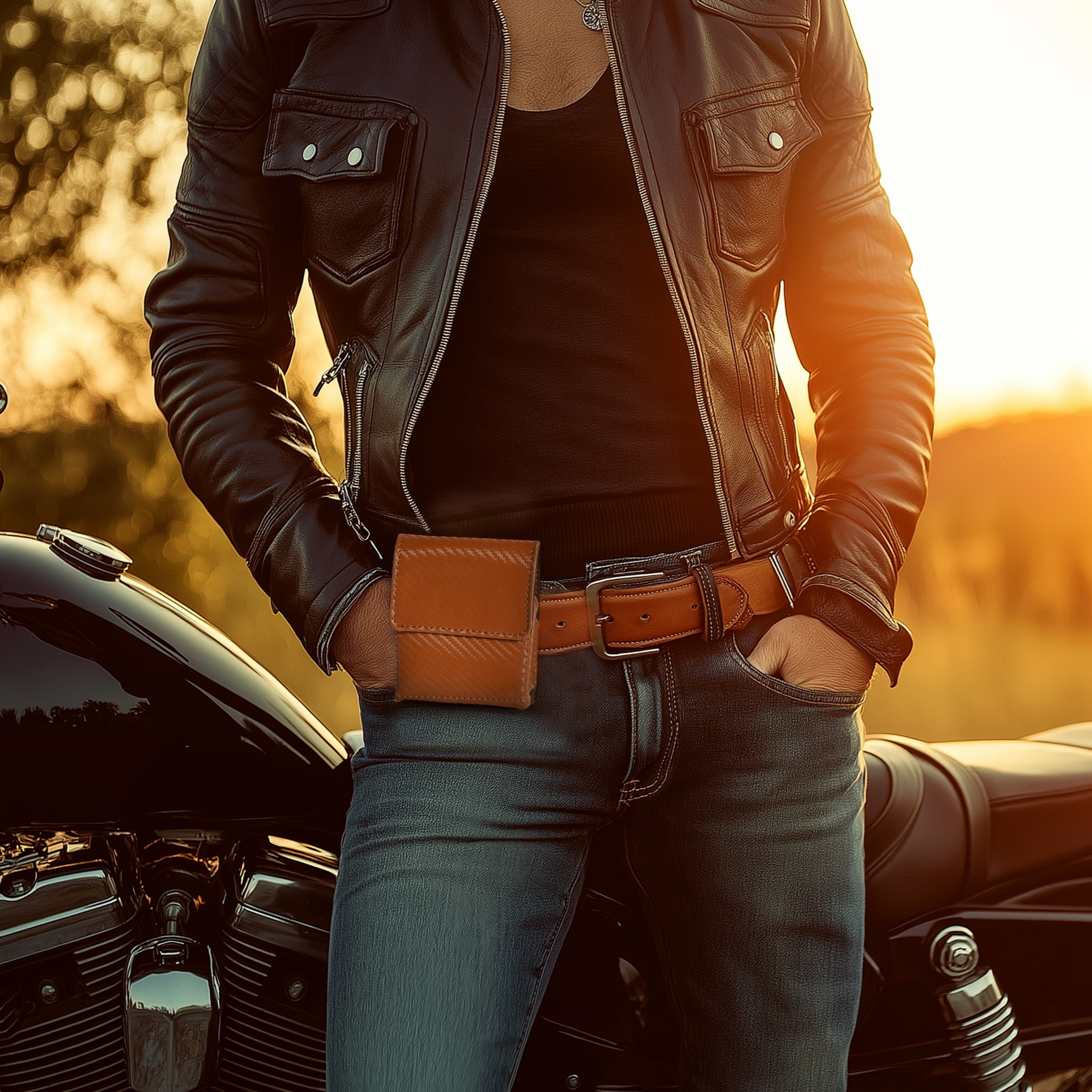 Carbon Fiber Genuine Leather Flip Phone Holster with Belt Clip Universal Cell Phone Pouch for Samsung Galaxy Z Flip 6/Z 5/ Galaxy Z 4/ Z 3 5G/ Motorola Moto Razr 2024