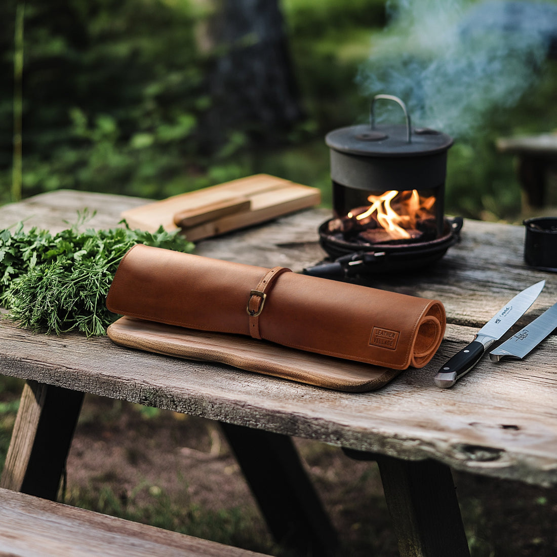 Genuine Leather Knife Roll Bag – Professional Chef Carrying Case, Durable Sheath Holder, Cooks & Culinary Tools Organizer, Portable Travel Storage with 4 Slots & Zipper