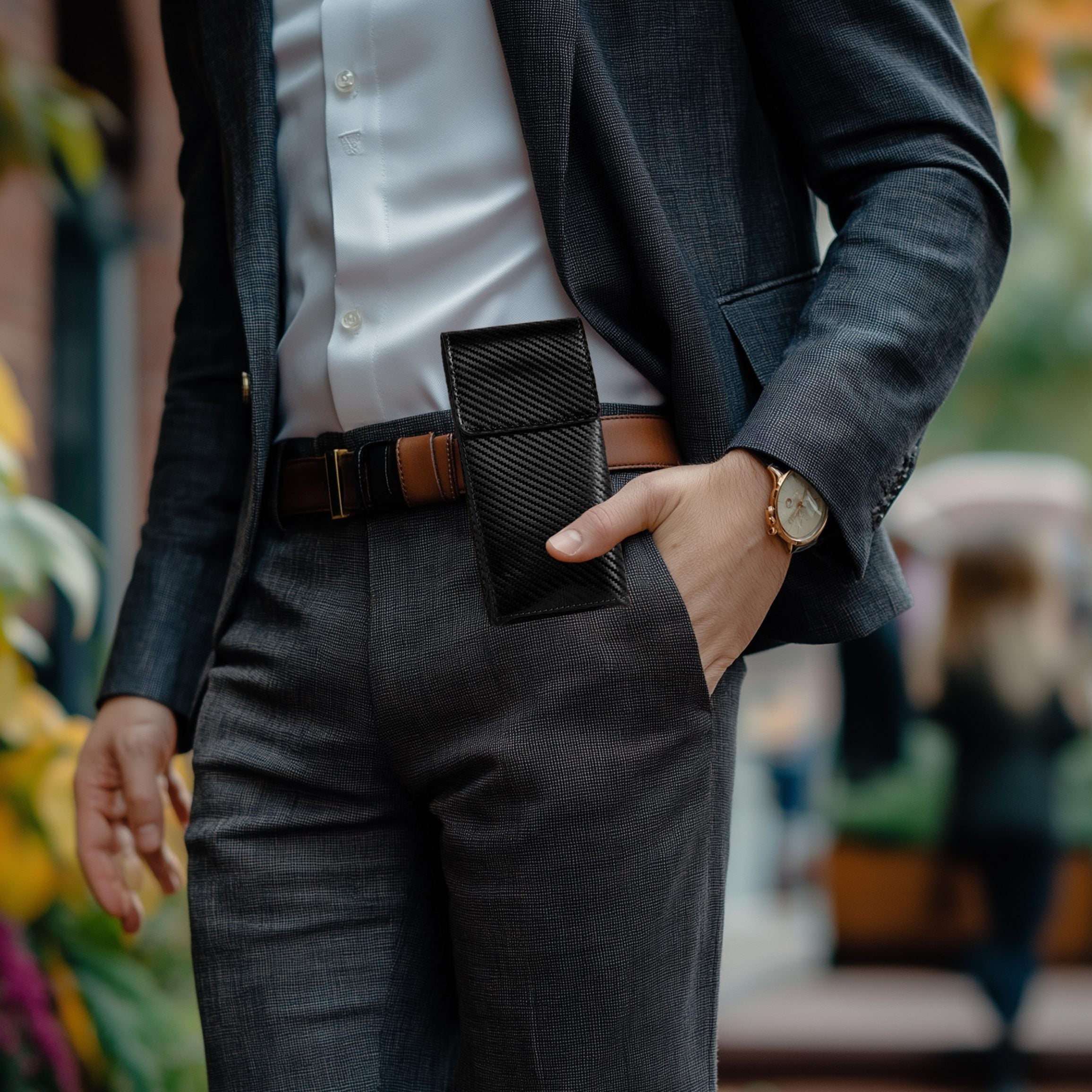 Genuine Carbon Leather Phone Holster - Black