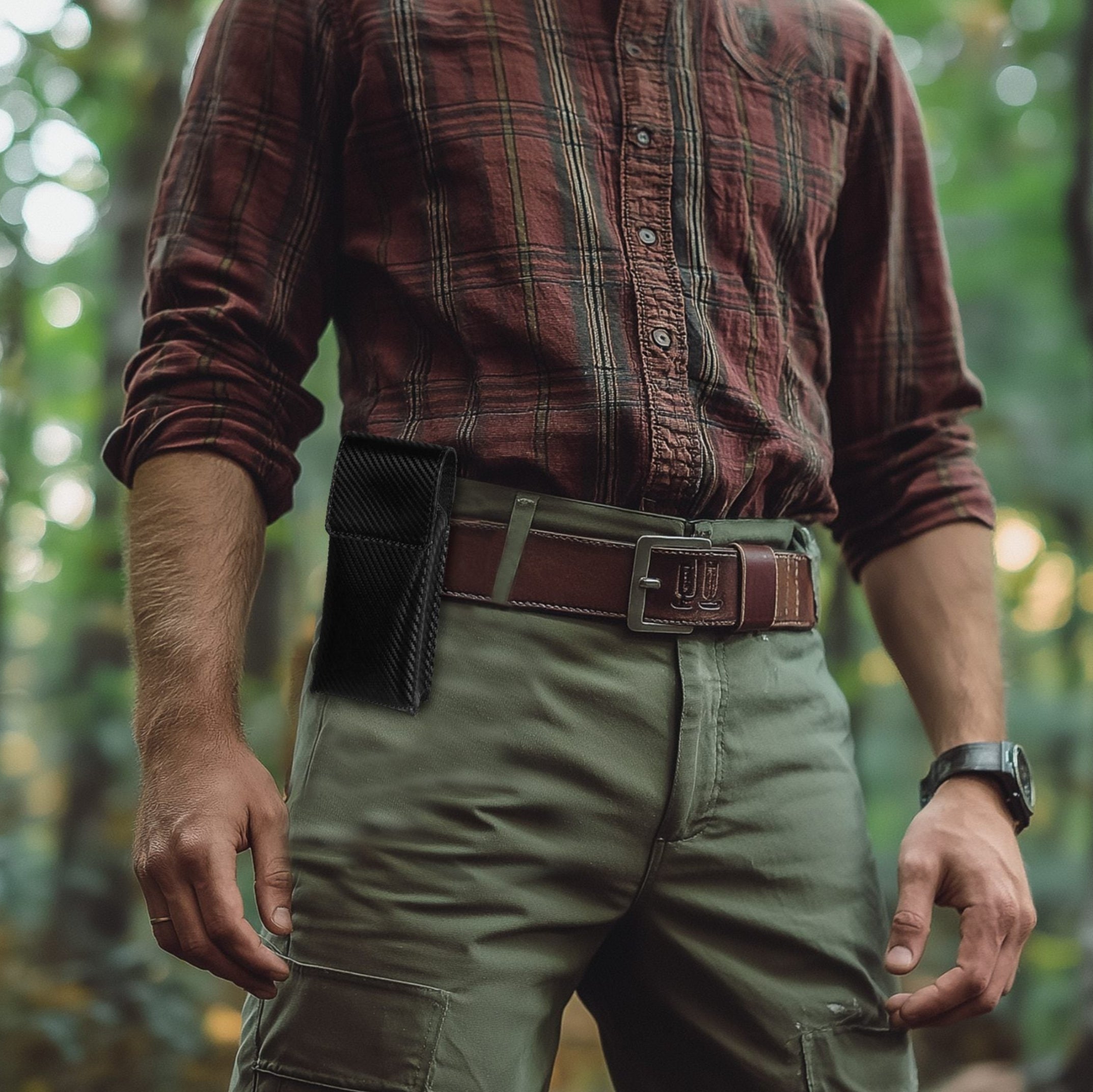 Genuine Carbon Leather Phone Holster - Black Leather Village