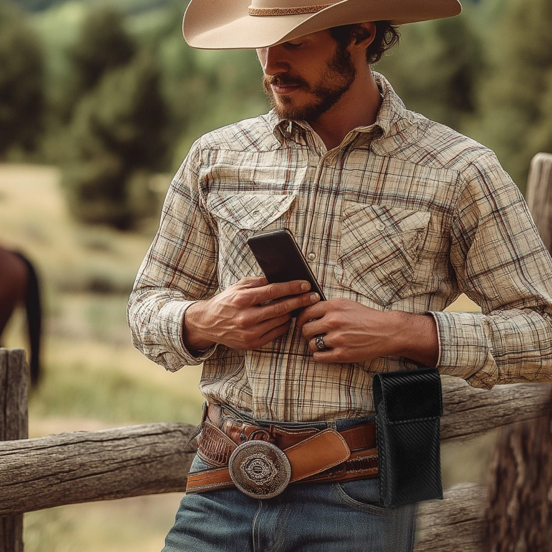 Genuine Carbon Leather Phone Holster - Black