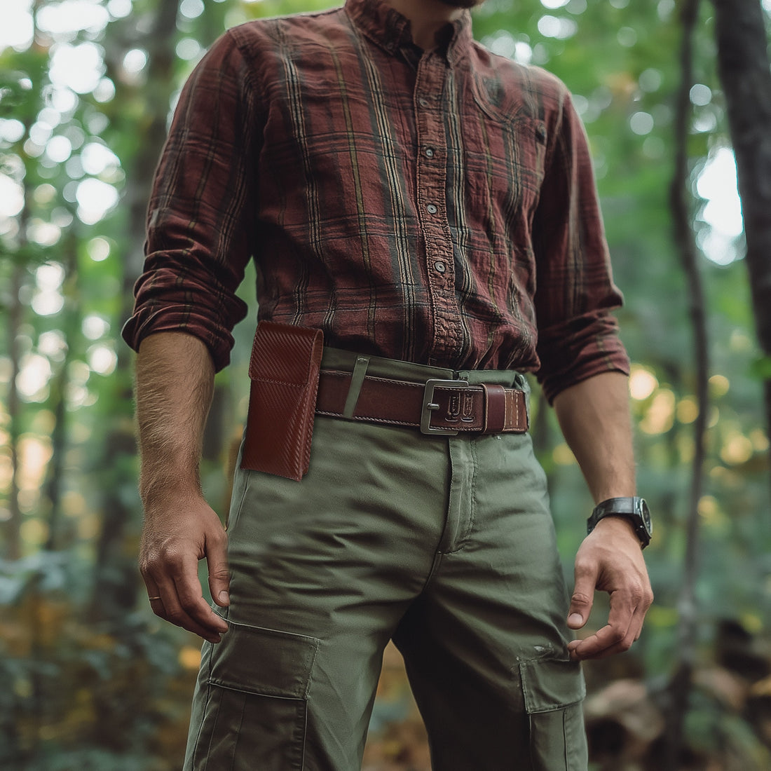 Genuine Carbon Leather Phone Holster - Brown