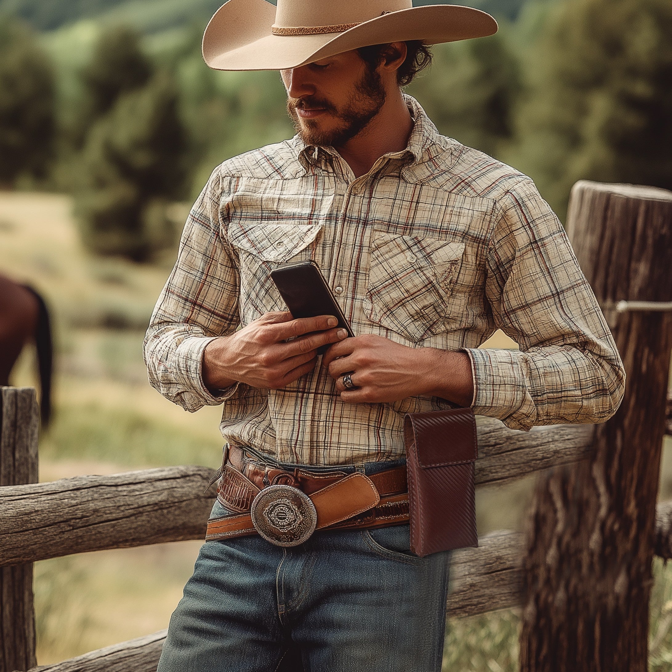 Genuine Carbon Leather Phone Holster - Brown