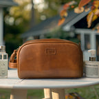 Tan Leather Toiletry Bag for Travel