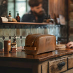 Tan Leather Toiletry Bag for Travel