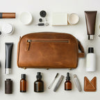 Tan Leather Toiletry Bag for Travel
