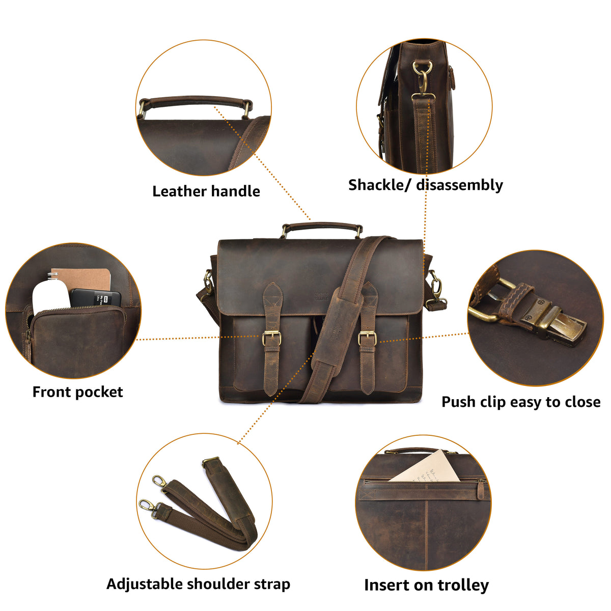 Rustic Leather Messenger Bag – 16” Handmade Vintage Laptop Satchel for Men & Women, Briefcase for Work/Travel