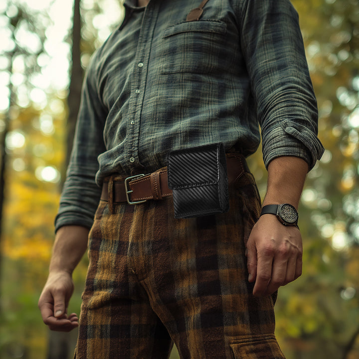 Carbon Fiber Leather Flip Phone Holster - Black