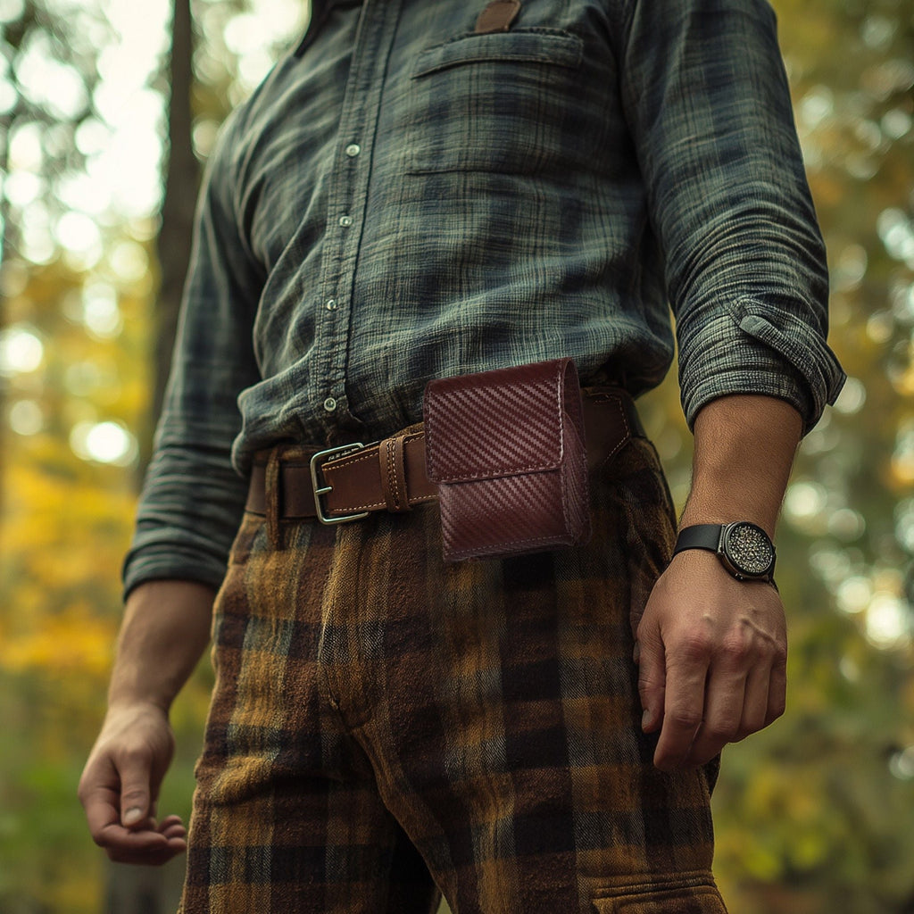 Carbon Fiber Leather Flip Phone Holster - Brown Leather Village