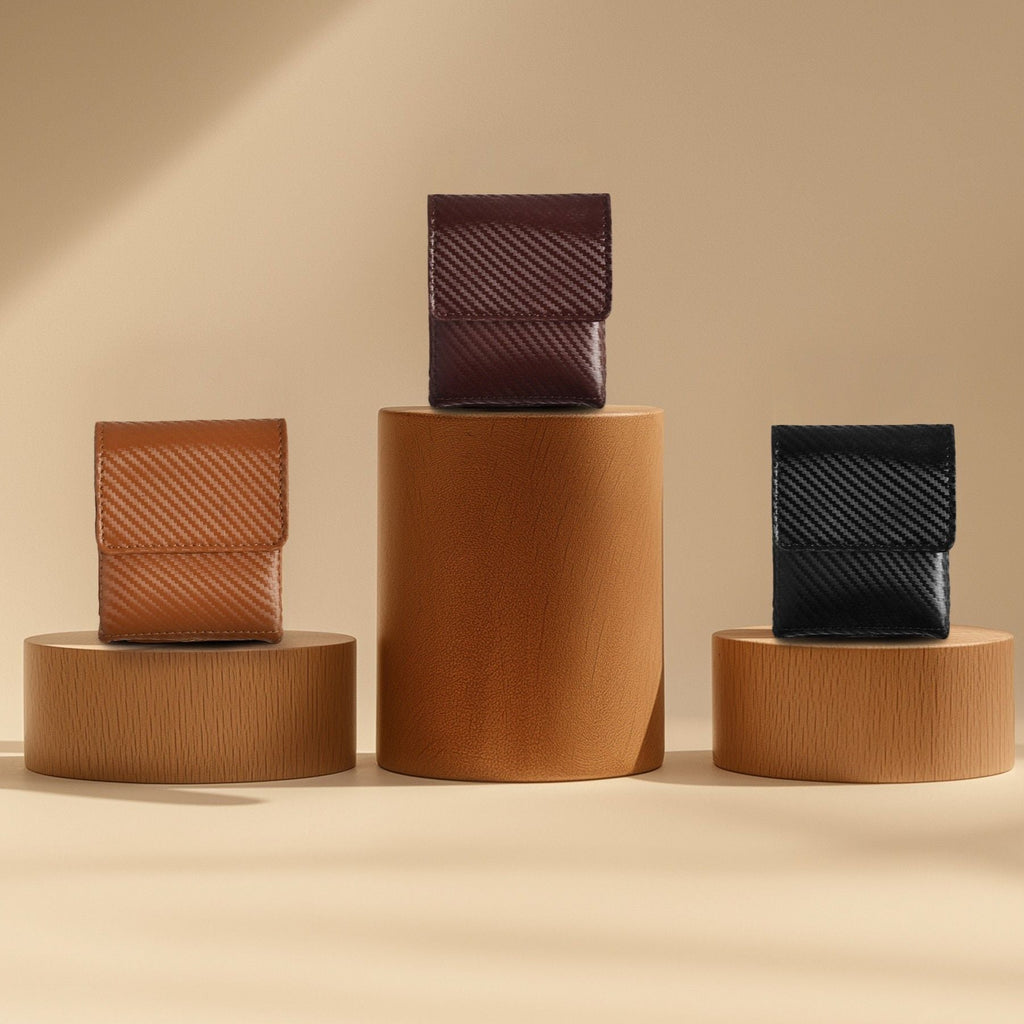 Carbon Fiber Leather Flip Phone Holster - Brown Leather Village