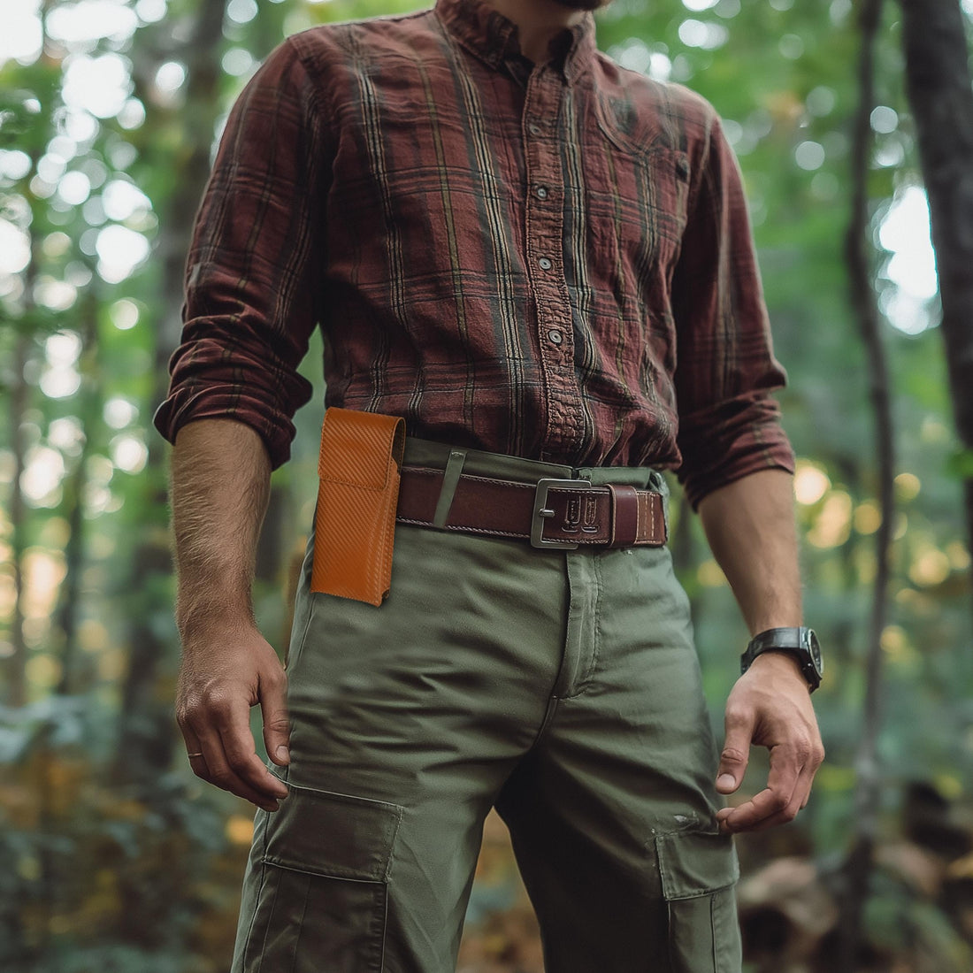 Genuine Carbon Leather Phone Holster - Tan