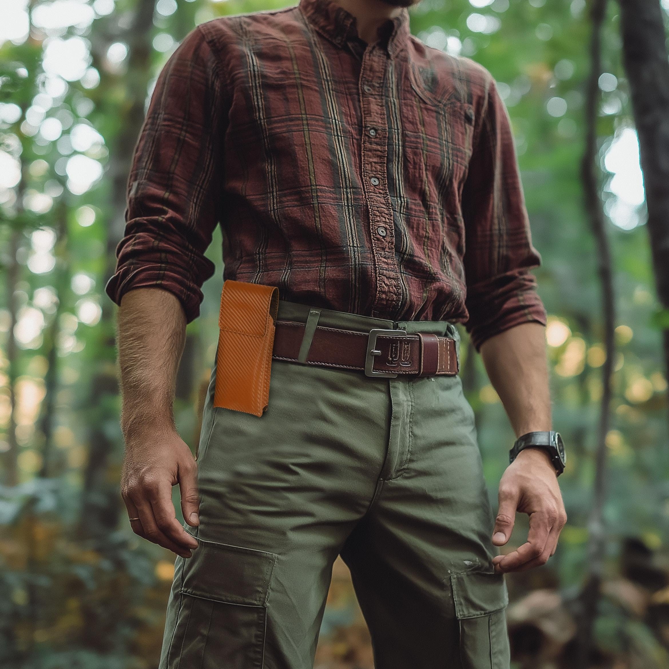 Genuine Carbon Leather Phone Holster - Tan Leather Village