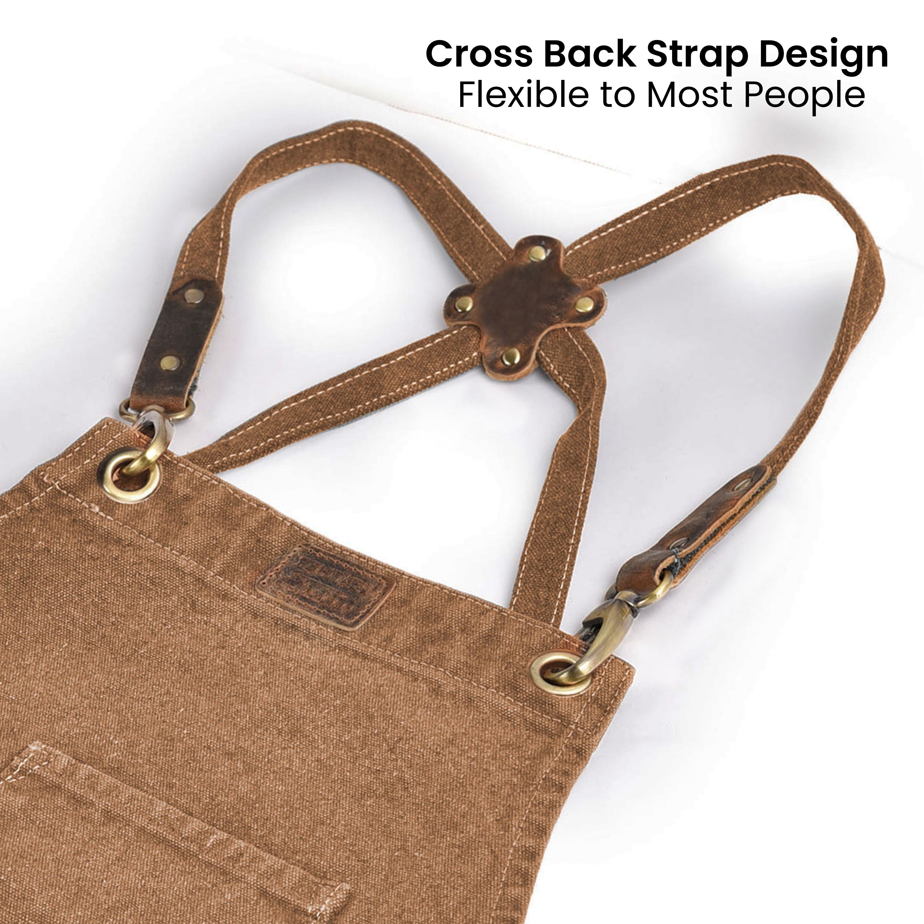 Chef Aprons for Men Women with Large Pockets, Cotton Canvas Cross Back Adjustable Work Apron, Size M to XXL