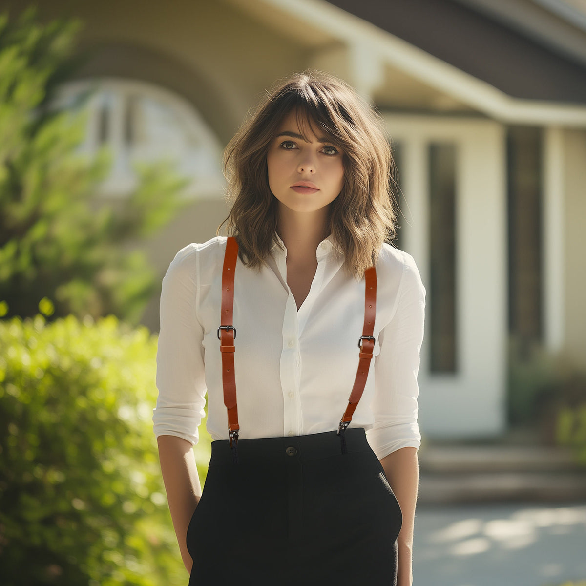 Leather Suspenders for Men & Women Adjustable Y-Back Braces with Snaps Vintage Classic Style for Any Occasion