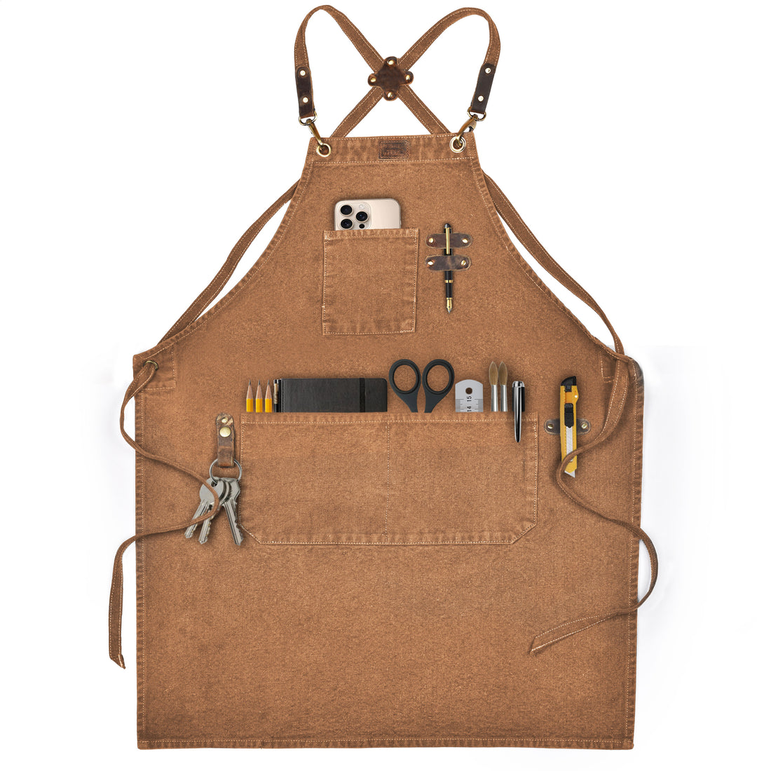 Chef Aprons for Men Women with Large Pockets, Cotton Canvas Cross Back Adjustable Work Apron, Size M to XXL