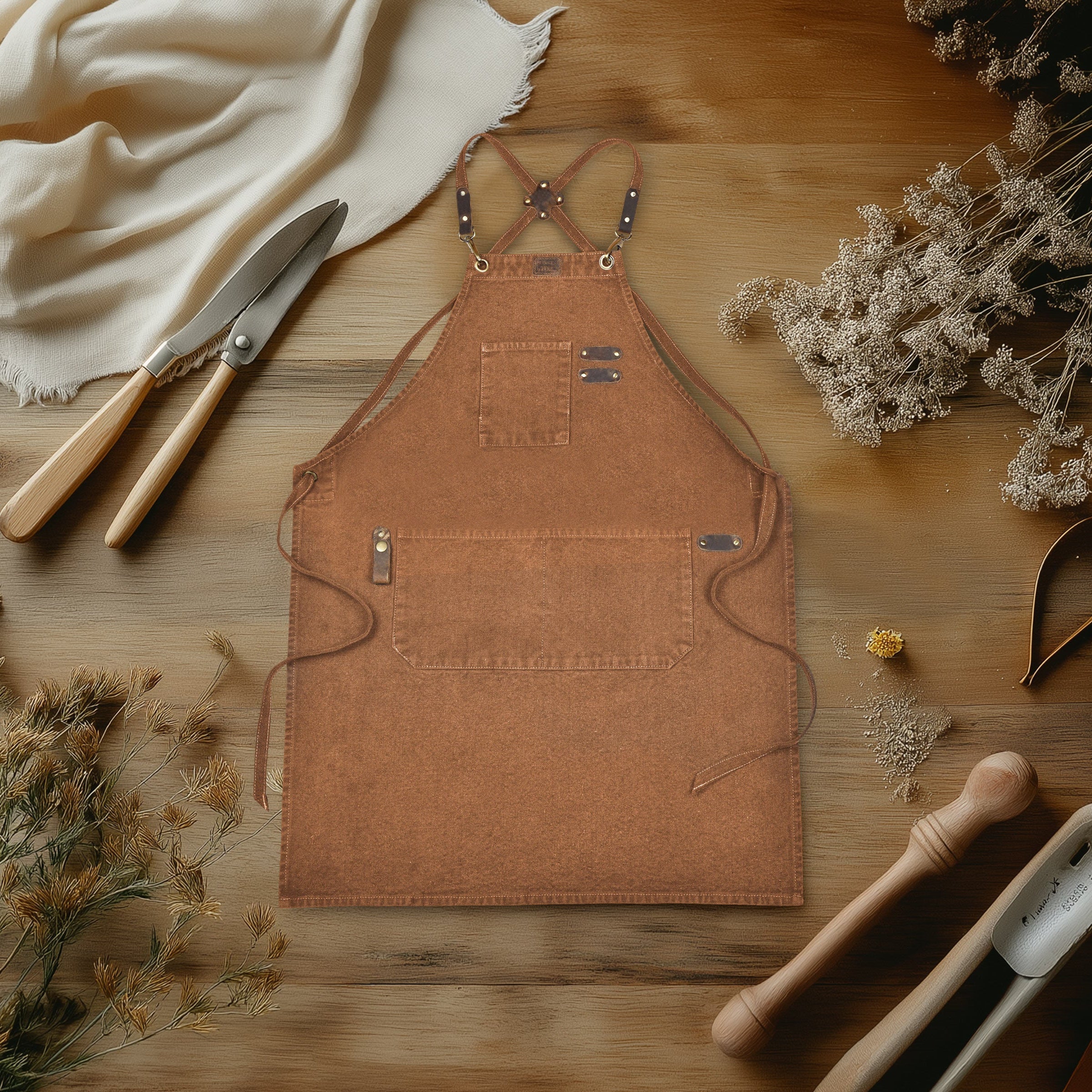 Chef Aprons for Men Women with Large Pockets, Cotton Canvas Cross Back Adjustable Work Apron, Size M to XXL