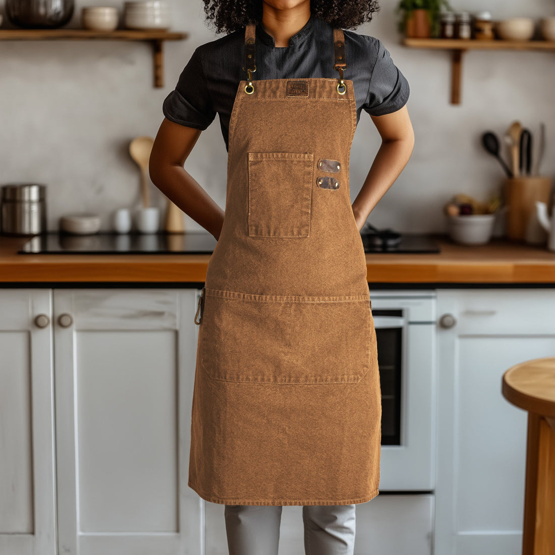 Chef Aprons for Men Women with Large Pockets, Cotton Canvas Cross Back Adjustable Work Apron, Size M to XXL