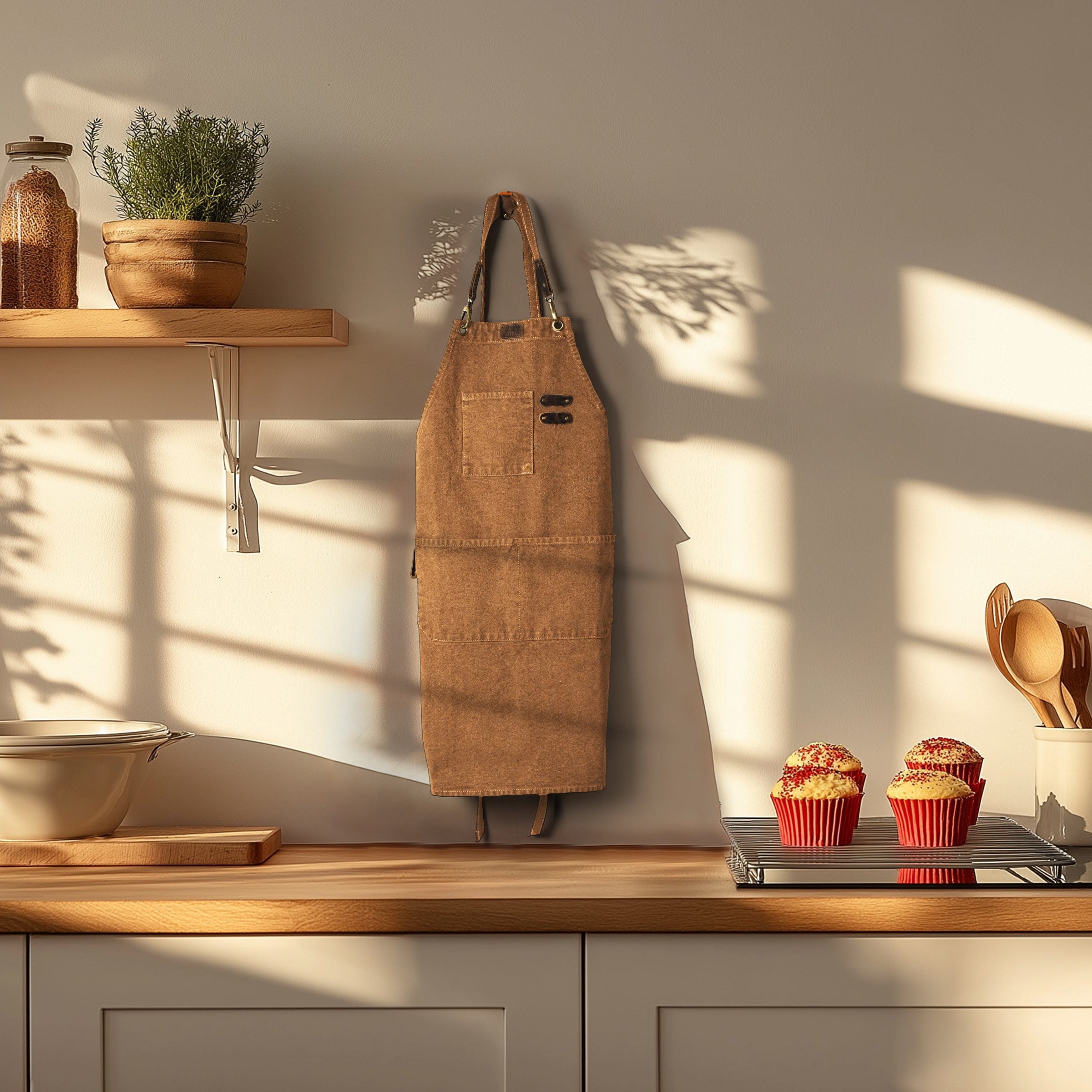 Chef Aprons for Men Women with Large Pockets, Cotton Canvas Cross Back Adjustable Work Apron, Size M to XXL