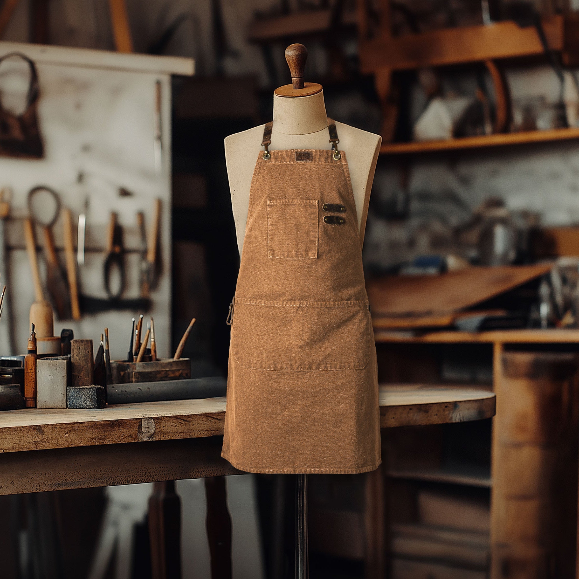 Chef Aprons for Men Women with Large Pockets, Cotton Canvas Cross Back Adjustable Work Apron, Size M to XXL