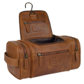 Leather Village Tan Leather Hanging Toiletry Bag for Men and Travelers