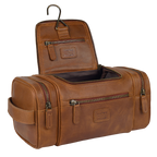 Leather Village Tan Leather Hanging Toiletry Bag for Men and Travelers