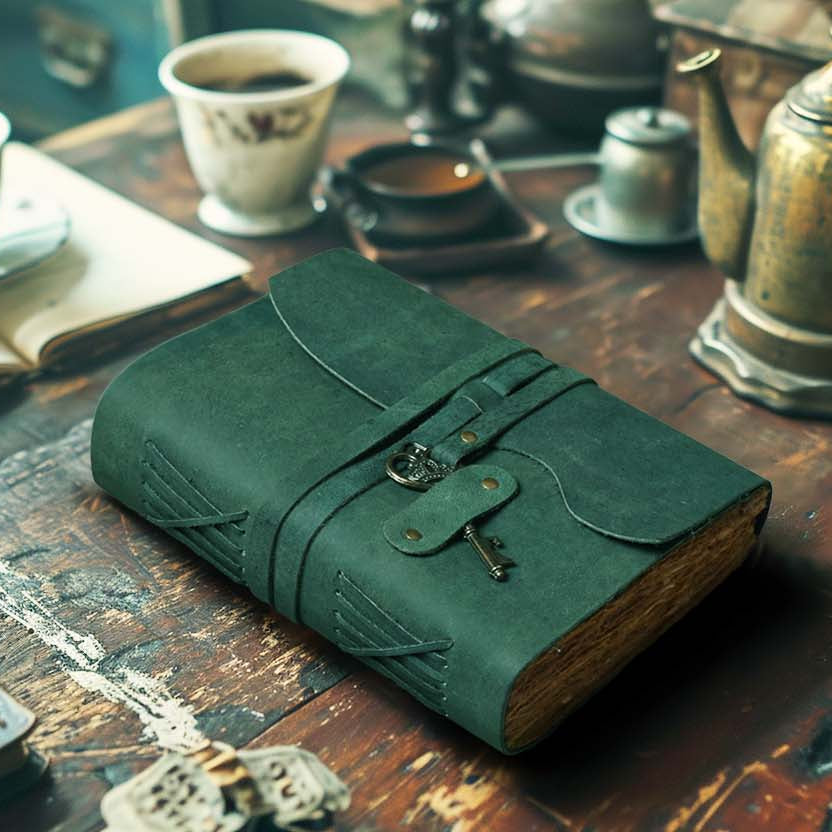 HANDCRAFTED VINTAGE LEATHER JOURNAL WITH ANTIQUE KEY - BOOK OF SHADOWS JOURNAL FOR MEN & WOMEN