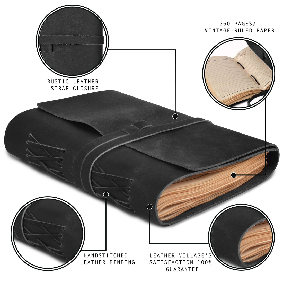 Leather Bound Journal - Vintage Lined Paper - 260 Antique Pages
