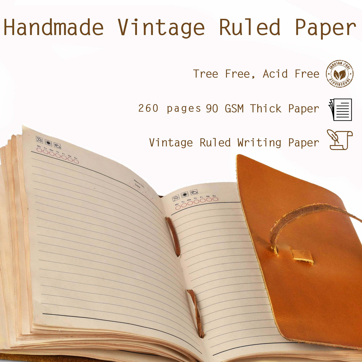 Leather Bound Journal - Vintage Lined Paper - 260 Antique Pages